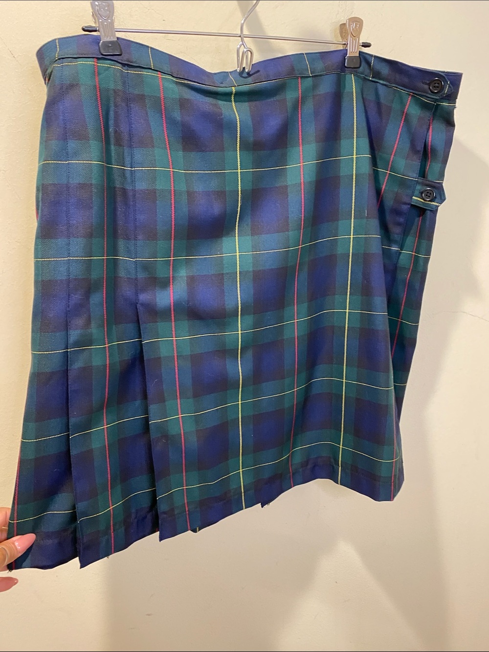 Lands End Plaid Pleated Uniform Skirt - Navy & Green Sz 16